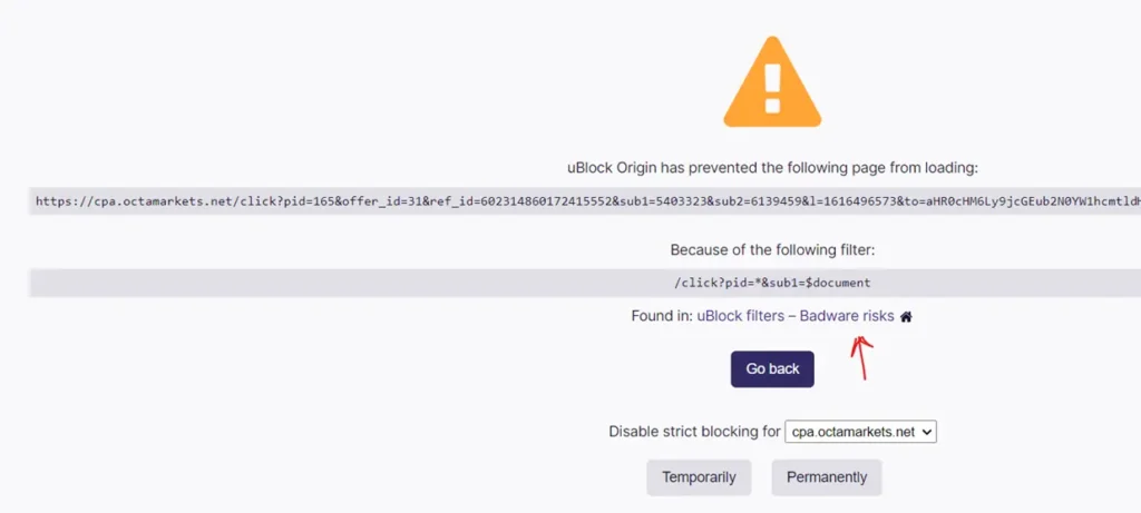 browser ublock warning phishing