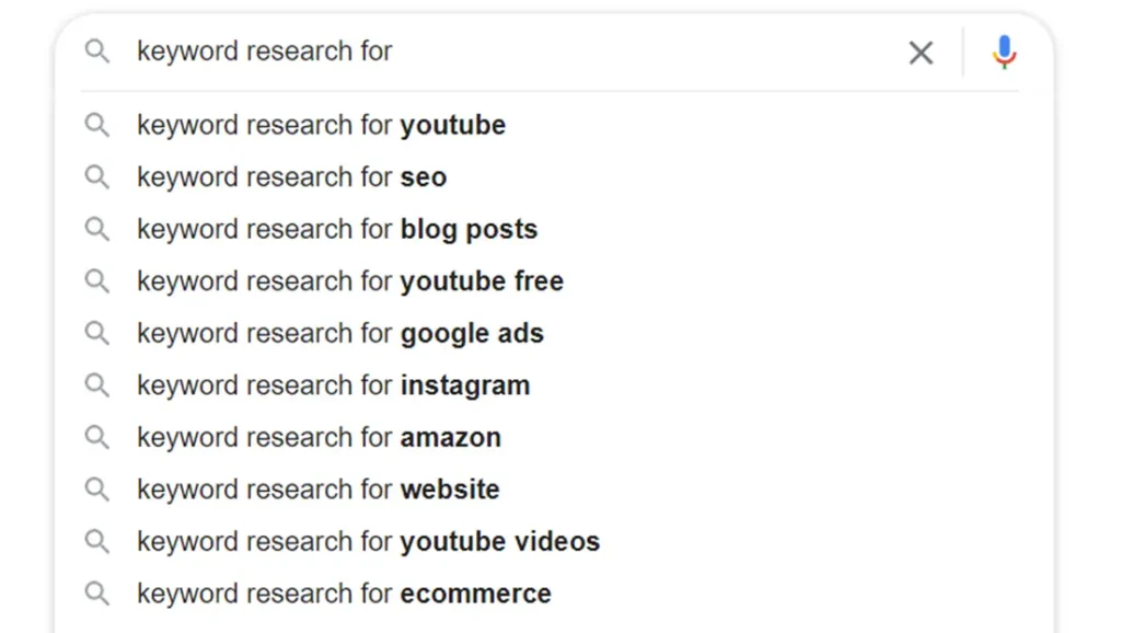 Google autofill for new blog topic research