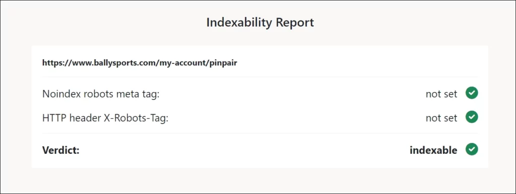 noindex tag and x robots tag test for checking indexing of page