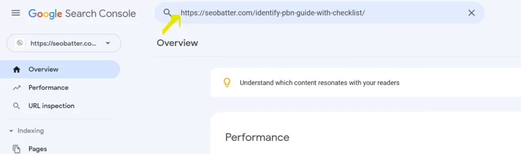 enter the page URL in URL inspection tool and press enter to analyze.