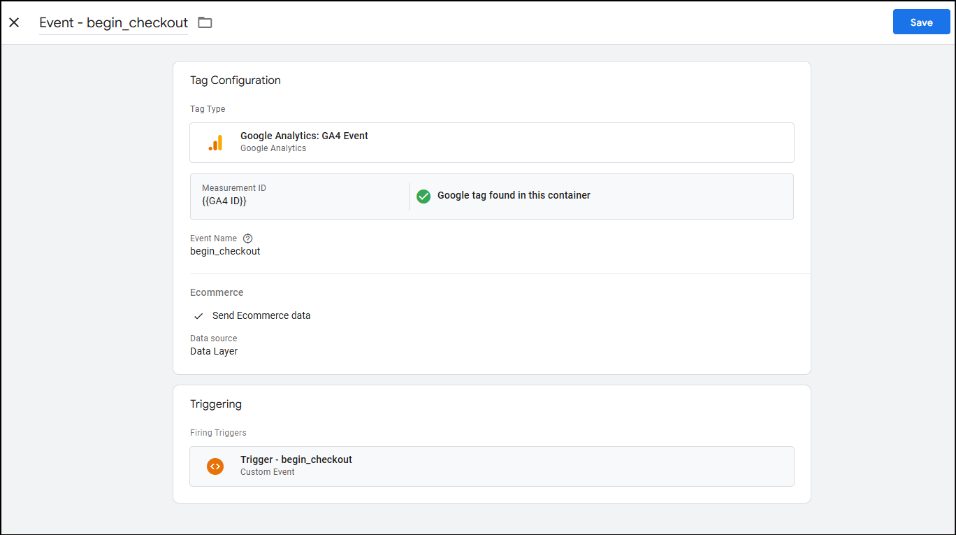 begin checkout ga4 gtm event tag