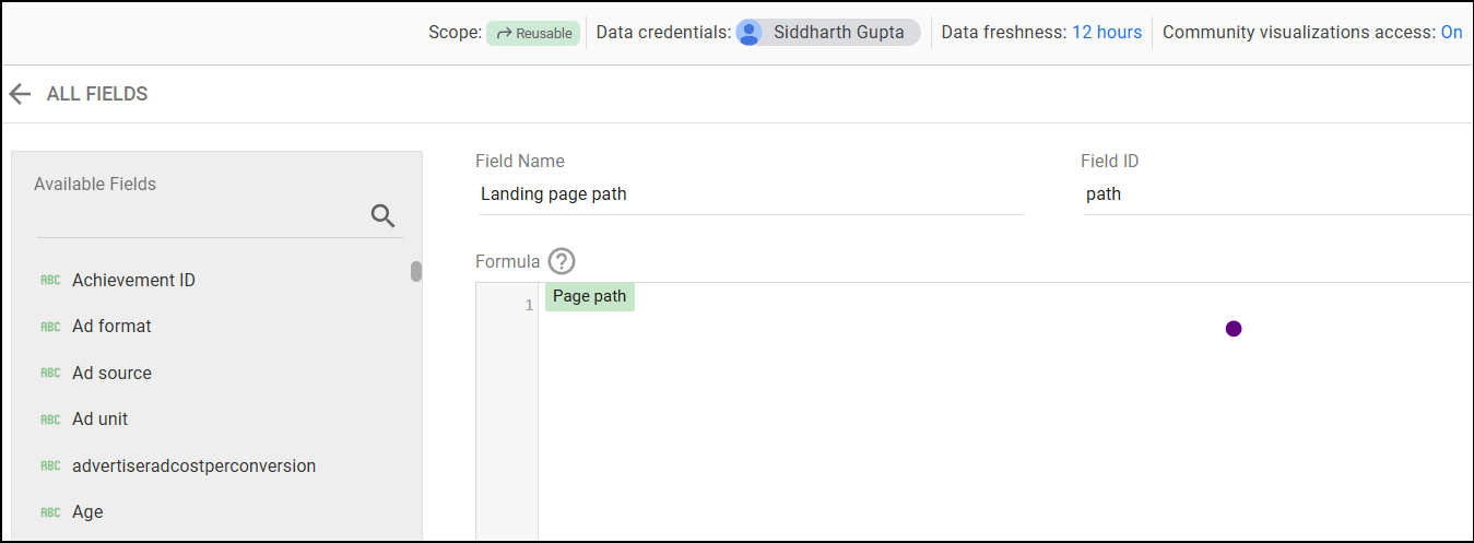 use page path in GA4 new calculated field