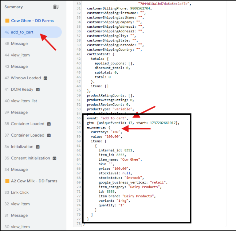 data layer add to cart event info