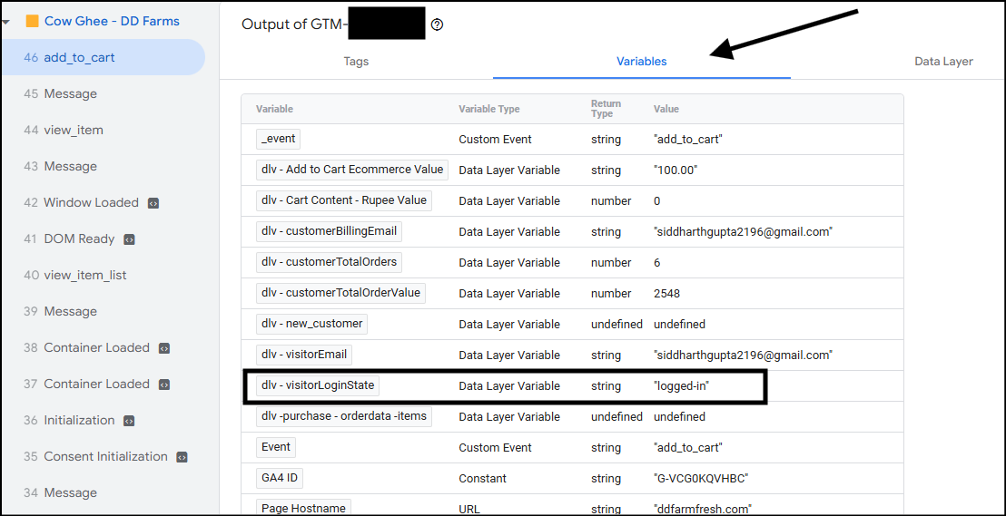 data layer variable test preview gtm