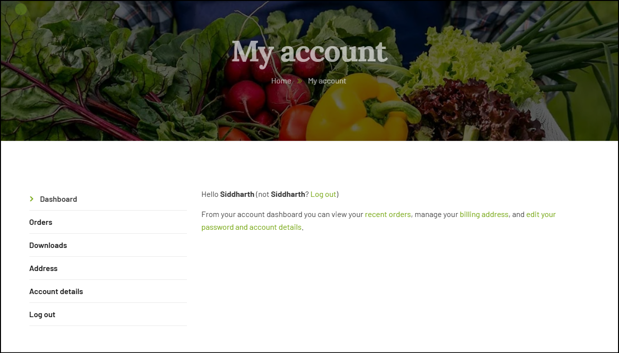 DD Farms Website has a account page for customers to see their orders, change address and passwords.