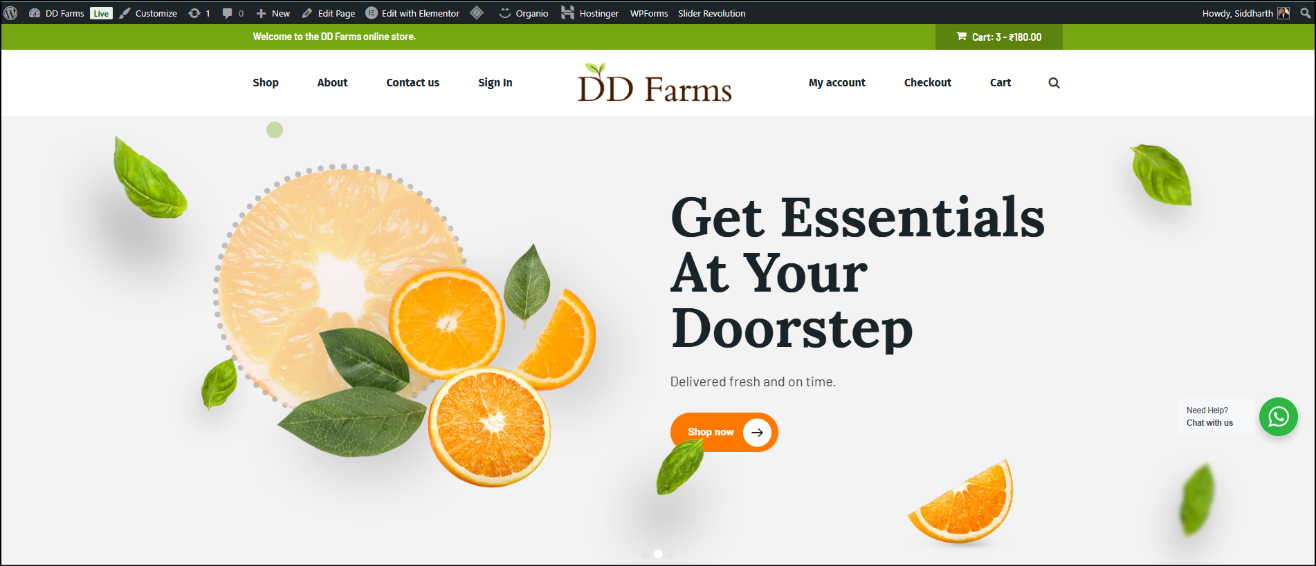 Hero fold of website DD farms