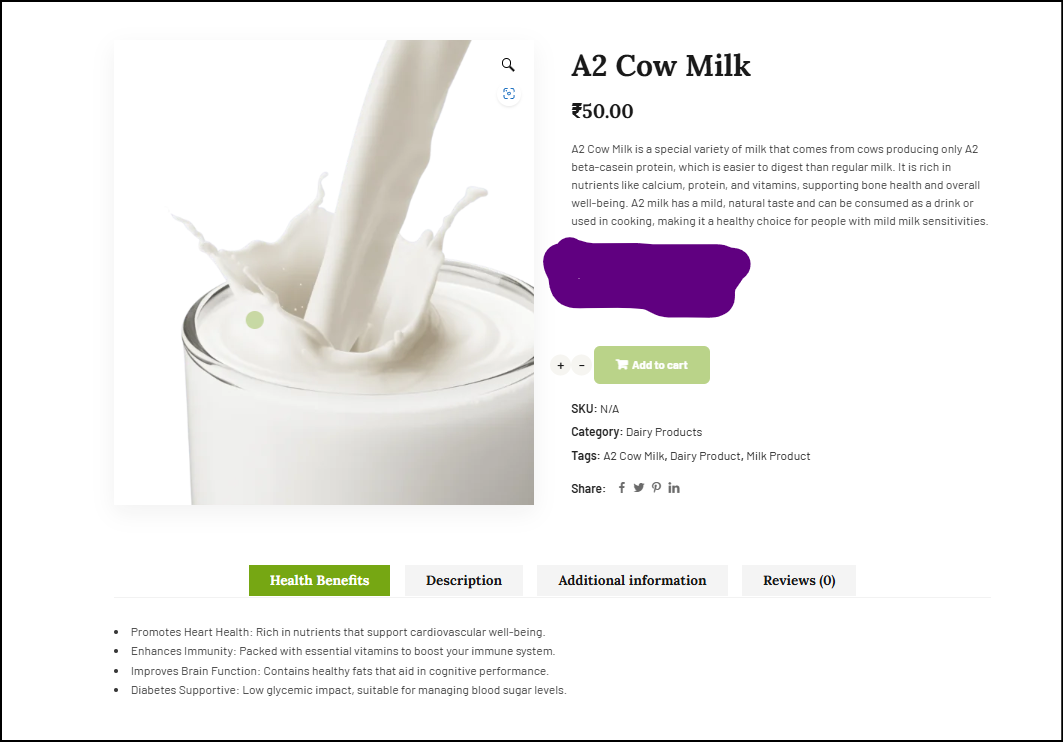 DD Farms Website has product pages with additional product tabs