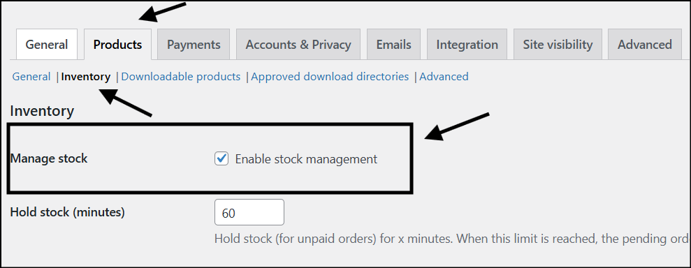 enable stock management woocommerce