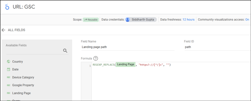 use the formula to regularlise landing page dimension in the field