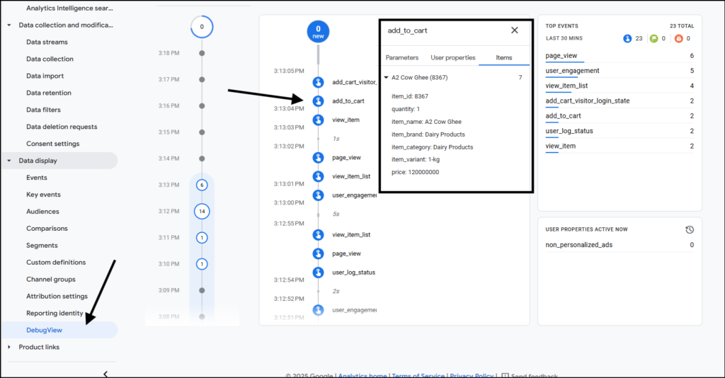 ga4 debug view add to cart