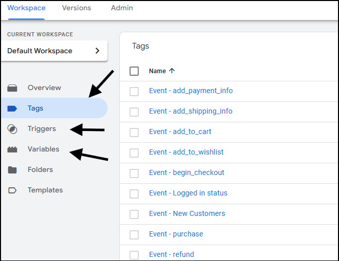 gtm tags triggers variables