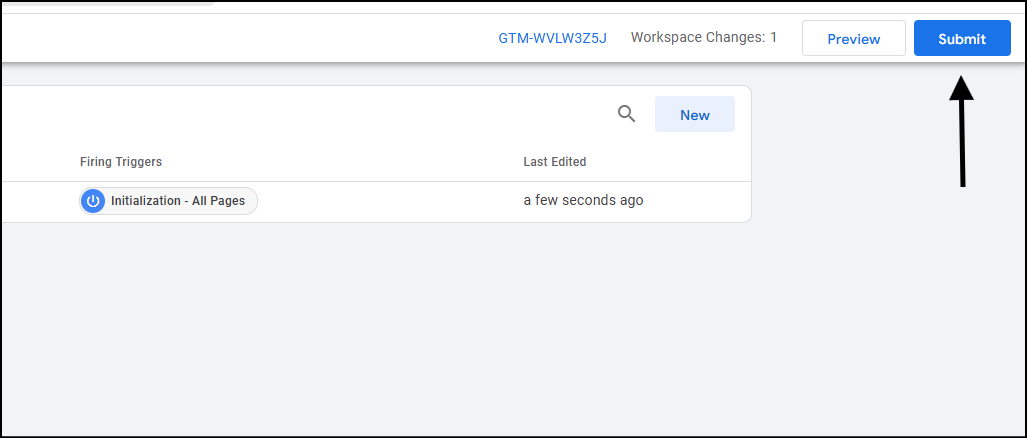 gtm workspace changes submit button