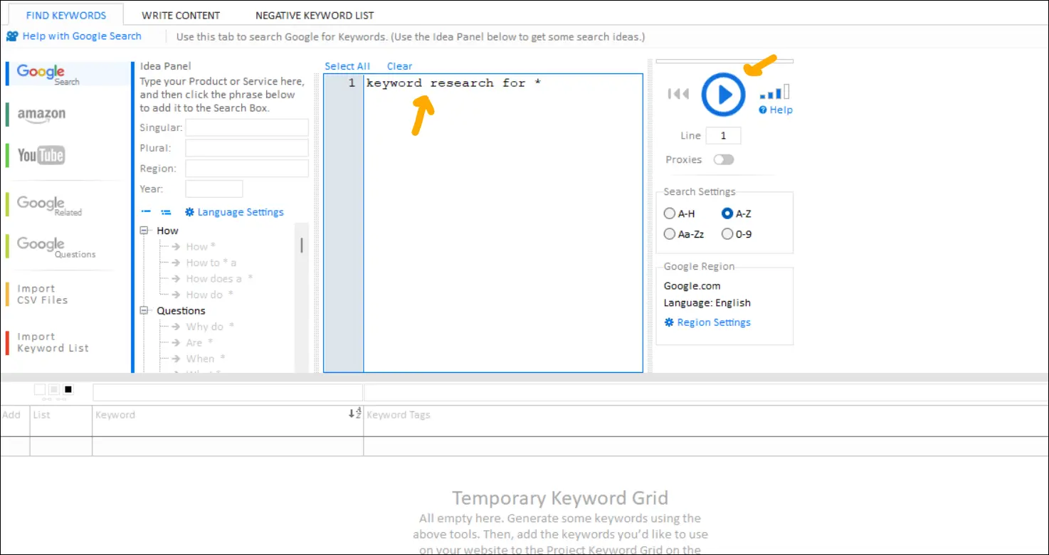 prepare keyword researcher pro for harvesting long tail keywords