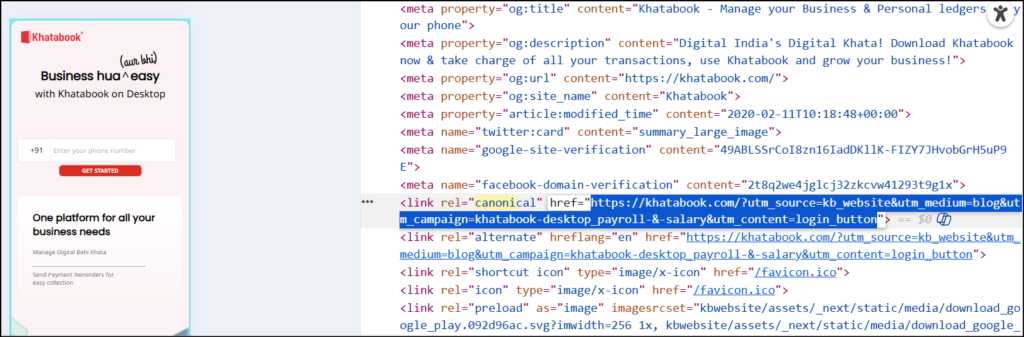 khatabook canonical utm parameters : Technical SEO Audit of Khatabook [Fintech]
