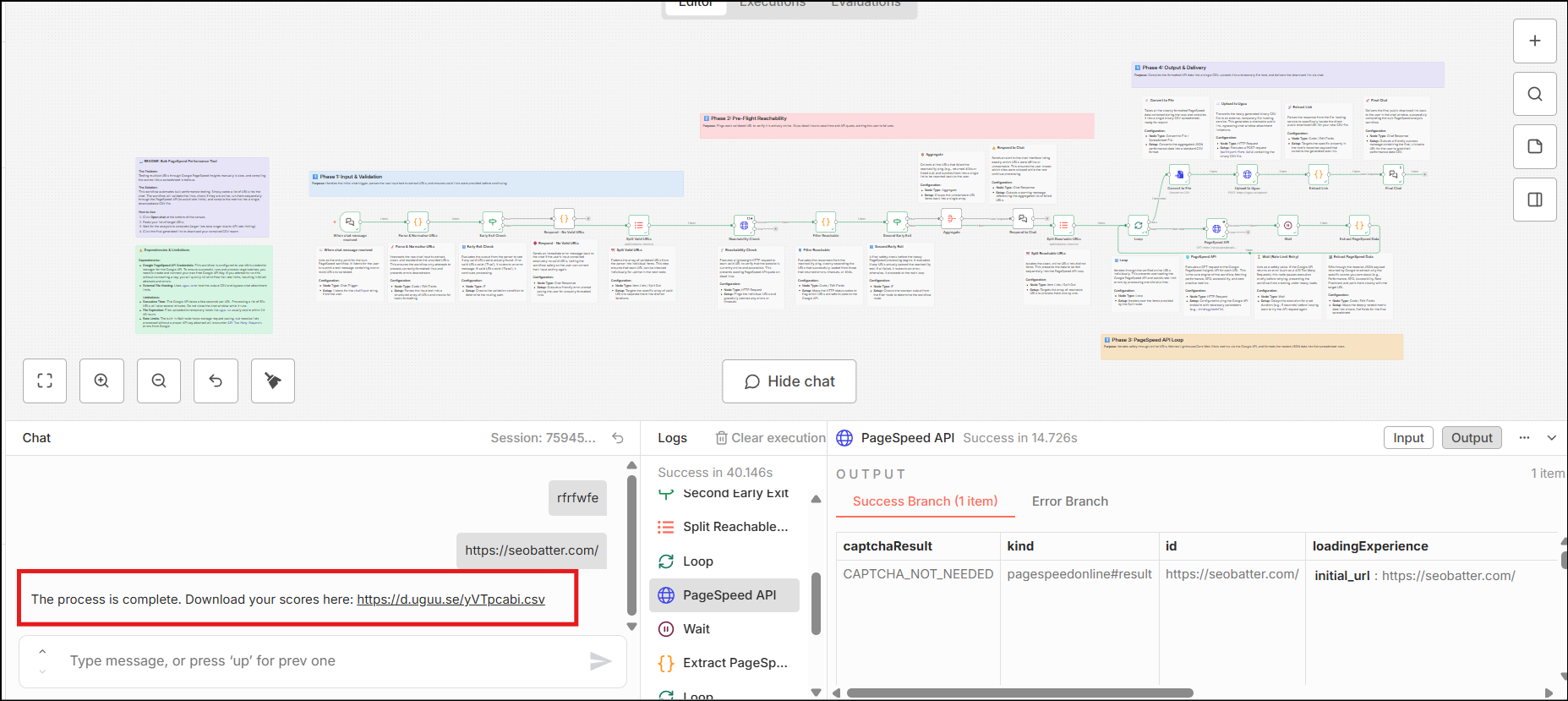 n8n pagespeed audit bulk chat output : Automate Core Web Vitals: Bulk Export PageSpeed Insights to CSV Using n8n