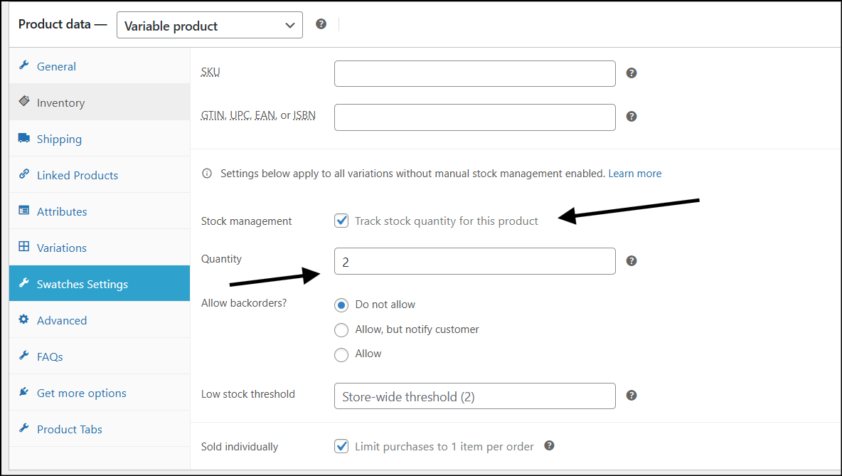 product stock limit woocommerce product page