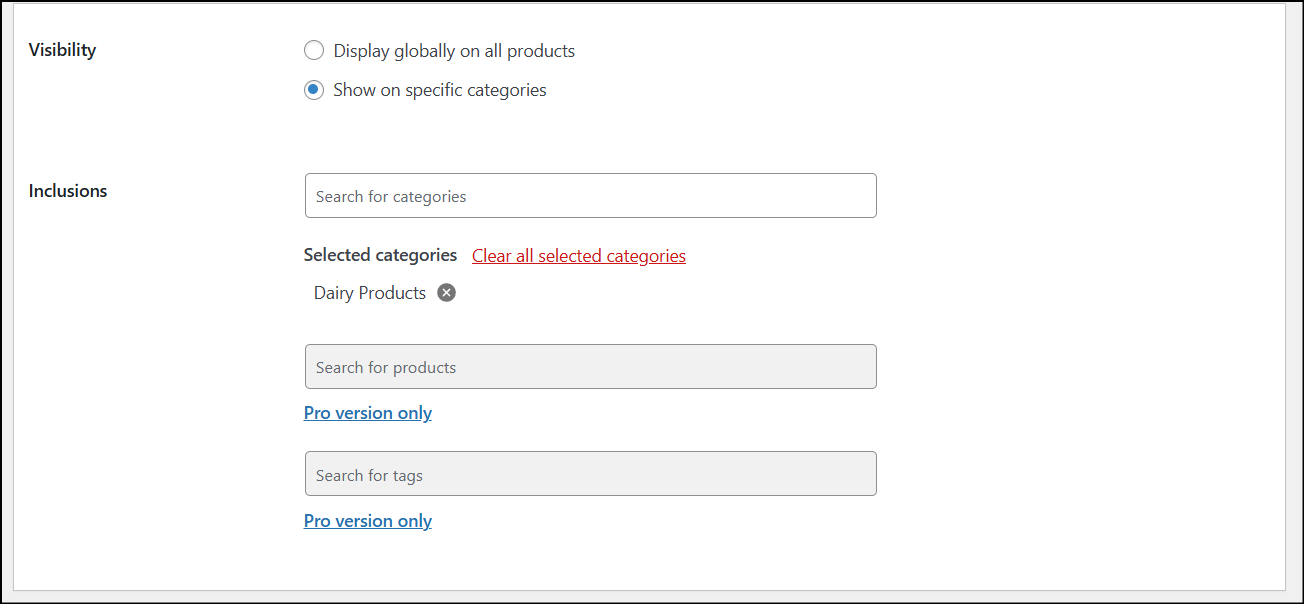 product tabs visibility categories woocommerce