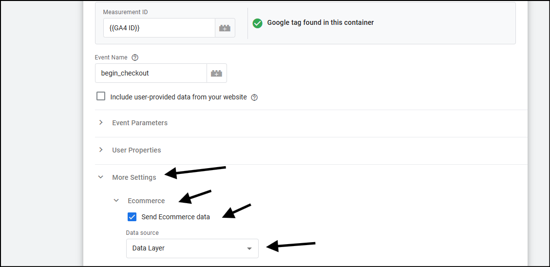 send ecommerce data gtm