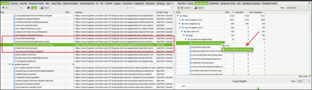 sf trugreen blog url internal tab tree view : Technical SEO Audit of TruGreen [Landscaping]
