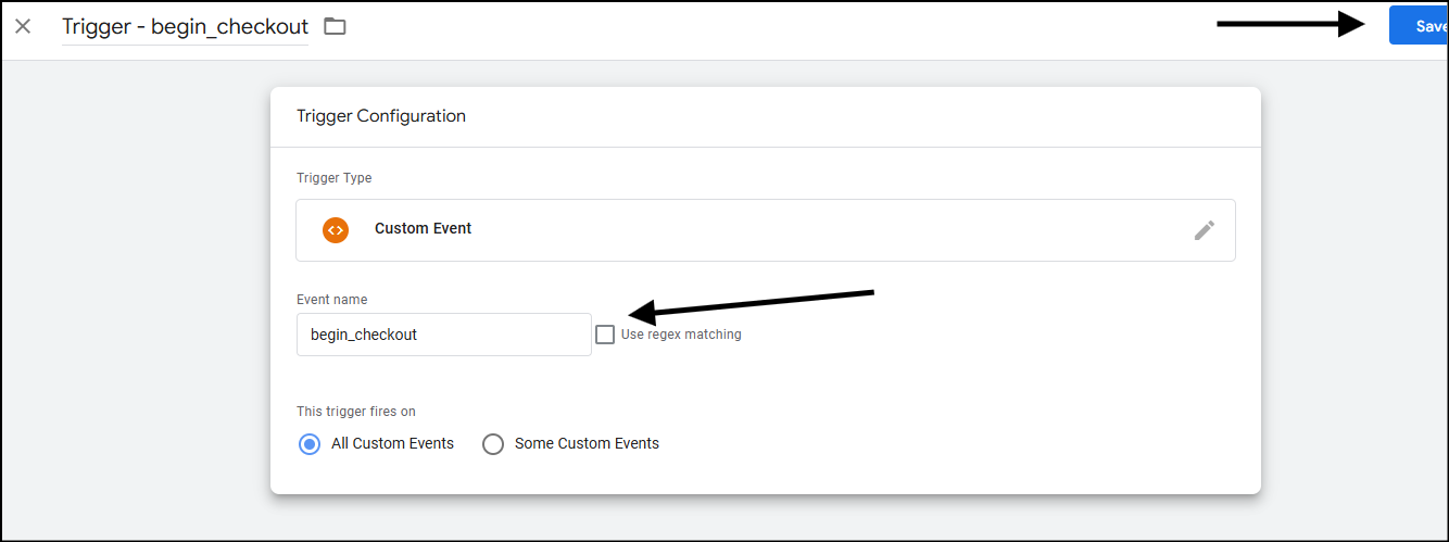 trigger event name custom begin checkout